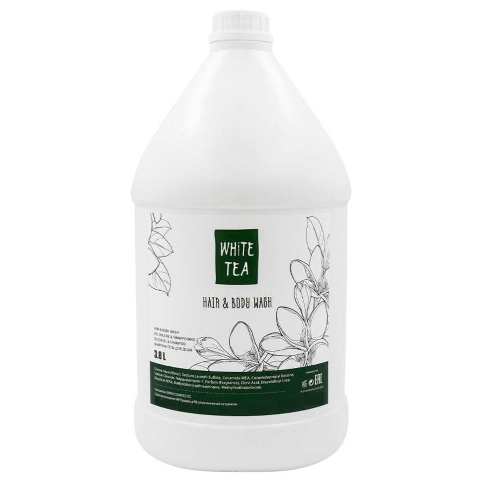 Гель-шампунь для тела и волос 2 в 1, канистра 3.8л, White Tea