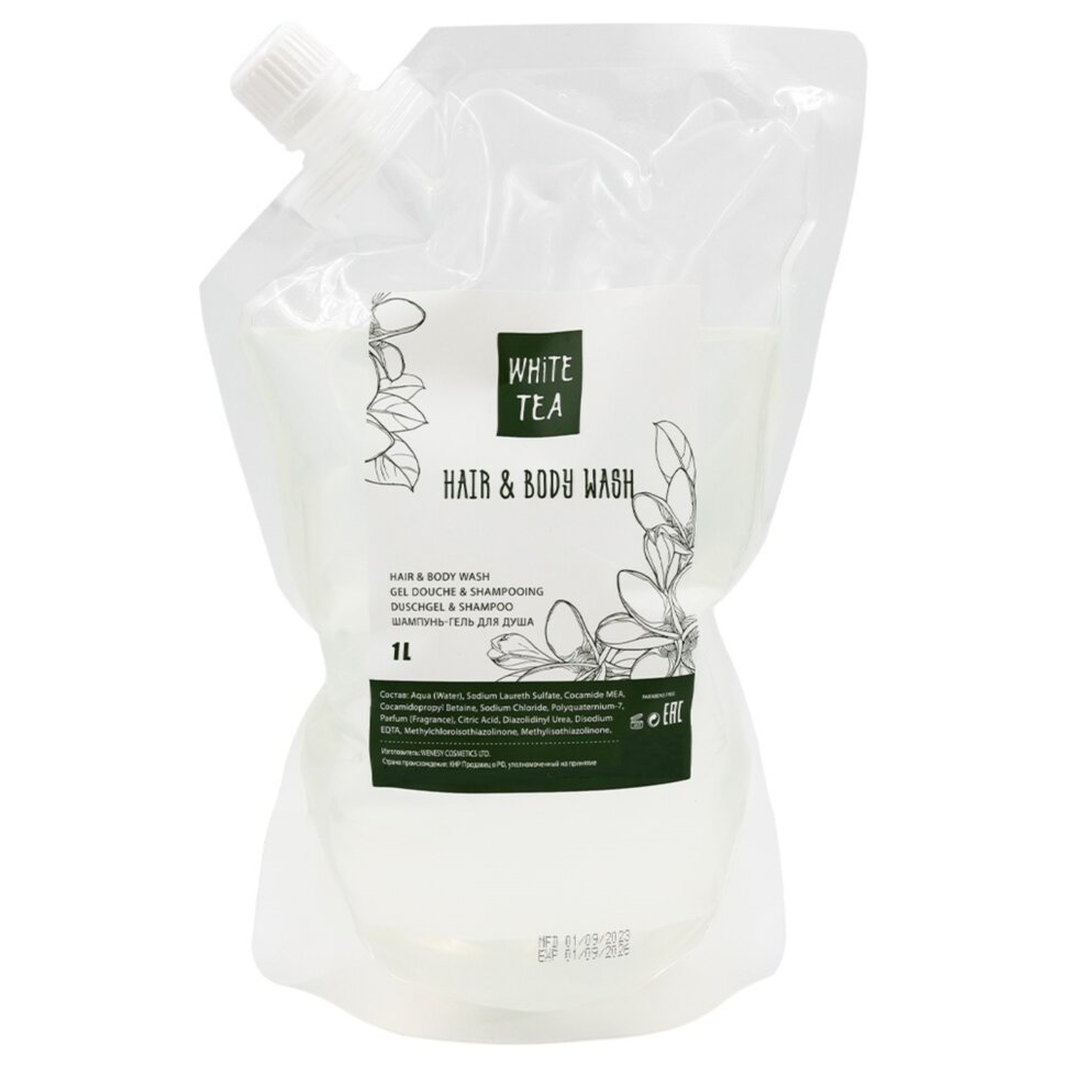 Гель-шампунь для тела и волос 2 в 1, упаковка 1л, White Tea
